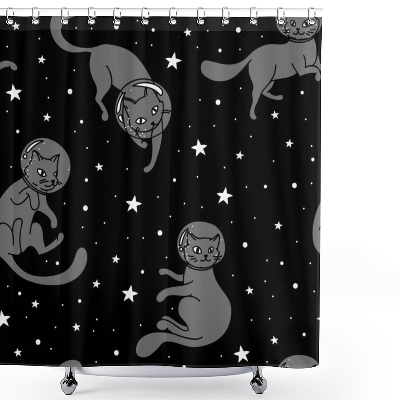 Personality  Cute Doodle Cat-astronauts Floating In Space Shower Curtains