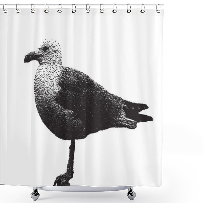 Personality  Stippling Dotted Cutout Seagull For Trendy Y2k Retro Collages. Vector Photocopy Effect Textured Bird Shower Curtains