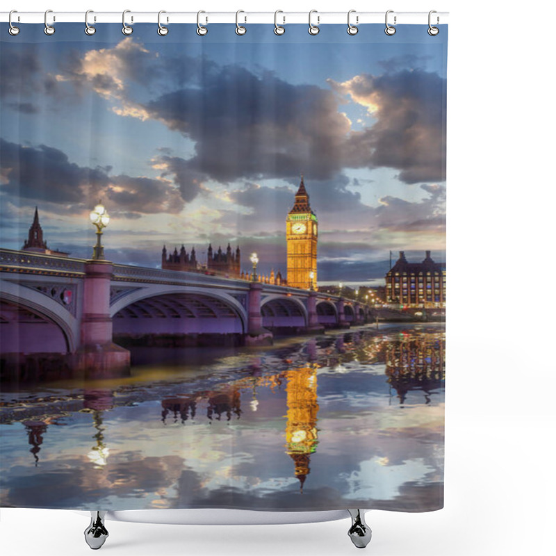 Personality  Big Ben With Bridge In The Evening, London, United Kingdom Shower Curtains