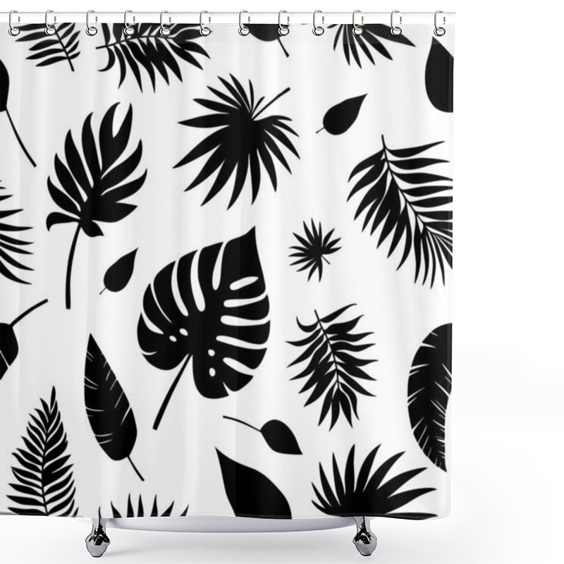 Personality  Vector Seamless Pattern With Black Tropical Leaves On White Background. Cute Bright And Fun Summer Floral. Jungle Leaf, Exotic Palm Leaves. Vector Illustration. Shower Curtains