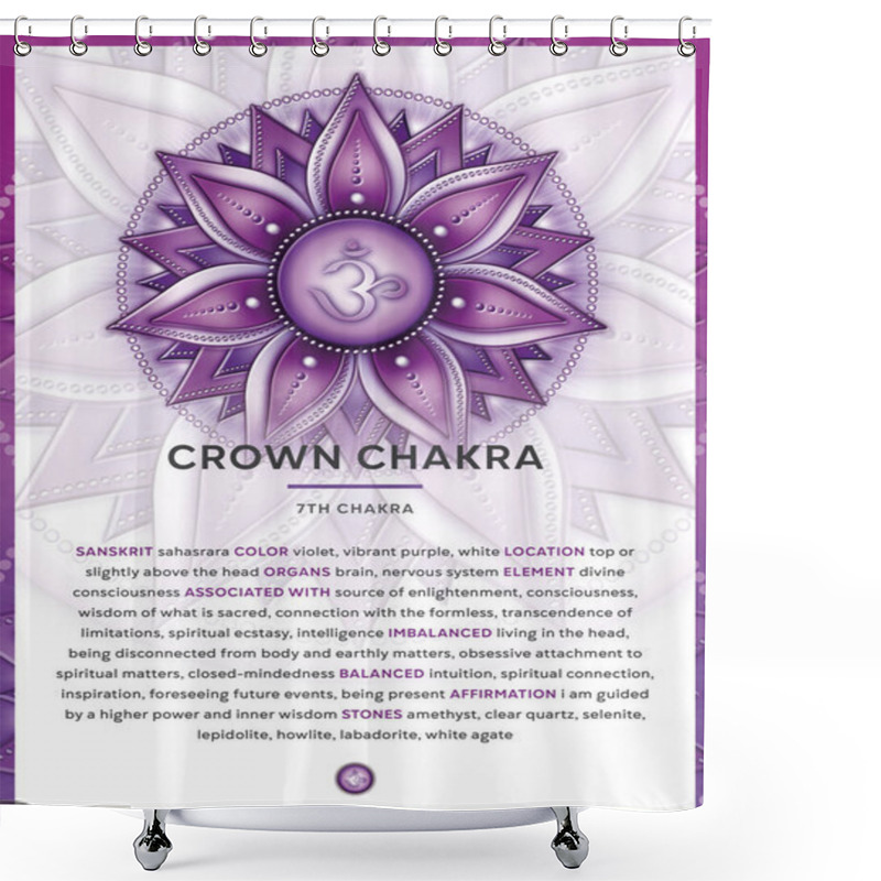 Personality  CROWN CHAKRA SYMBOL (Sahasrara), Banner, Poster, Cards, Infographic With Description, Features And Affirmations. Perfect For Kinesiology Practitioners, Massage Therapists, Reiki Healers, Yoga Studios Or Your Meditation Space. Shower Curtains