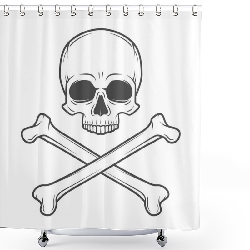 Personality  Human Evil Skull Vector. Pirate Insignia Concept Design. Jolly Roger With Crossbones Logo Template. Death T-shirt Concept. Poison Icon Illustration Shower Curtains