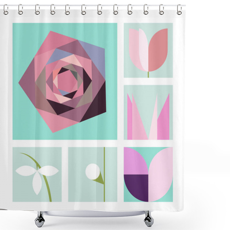 Personality  Vector Ultra Minimalistic Illustrations United By Spring Theme. Very Stylized Image Of Nature In Spring. Can Be Used As Web Design Elements, For Cards, Wedding Invitations, Flyers And Other Products. Shower Curtains