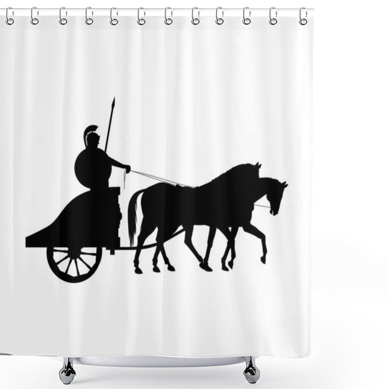 Personality  Silhouette Of Roman Warrior On An Ancient War Chariot Drawn By Two Horses. Vector Illustration Isolated On White Background Shower Curtains