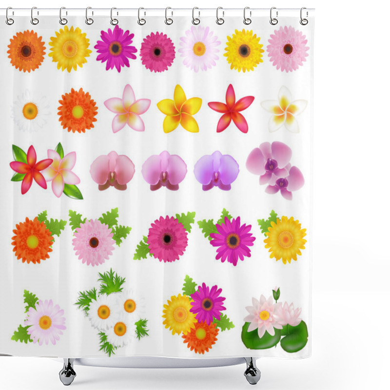 Personality  Collection Beautiful Flowers, Isolated On White Background, Vector Illustration Shower Curtains