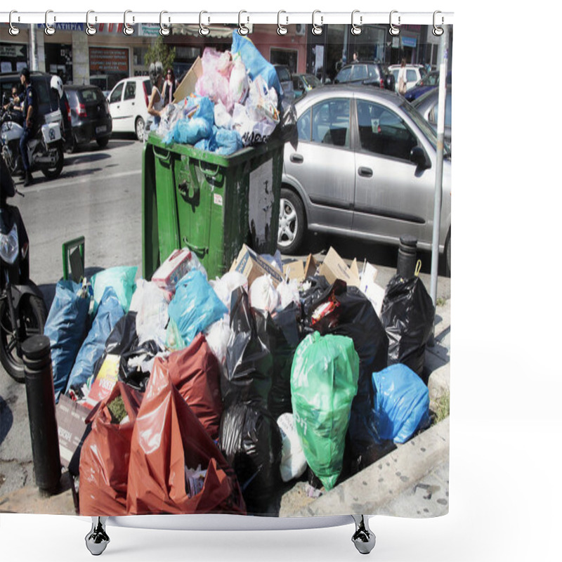 Personality  Piles Of Garbage On The Streets Of Thessaloniki, Greece, Due To Municipality Workers Strike On Oct. 5,  2011 Shower Curtains