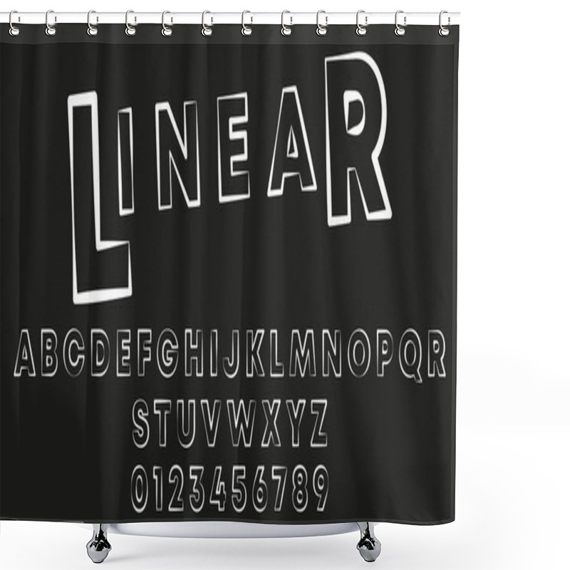 Personality  Alphabet Letters And Numbers Of Linear Design. Stamp Stroke Font Template. Vector Illustration Shower Curtains