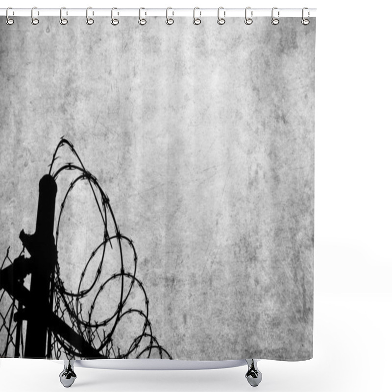 Personality  Grunge Background With Barbed Wire Fence Shower Curtains