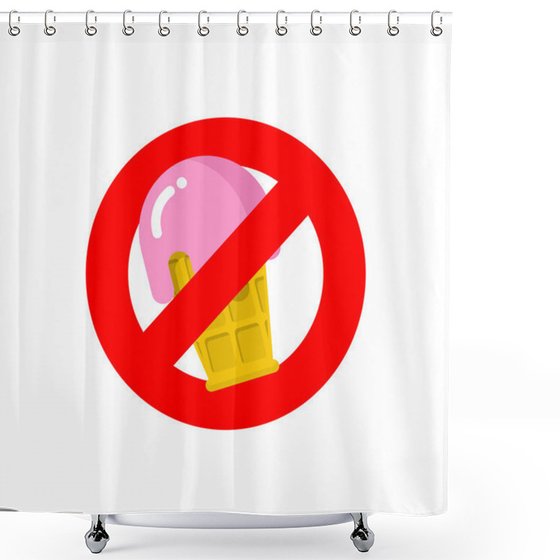 Personality  Stop Ice Cream. Red Forbidding Sign For Sweet Dessert With Straw Shower Curtains