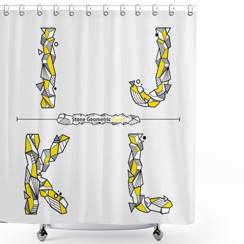 Personality  Vector Graphic Alphabet In A Set I,J,K,L, With Neo Memphis Geometric Rock Stone Fonts Style Shower Curtains