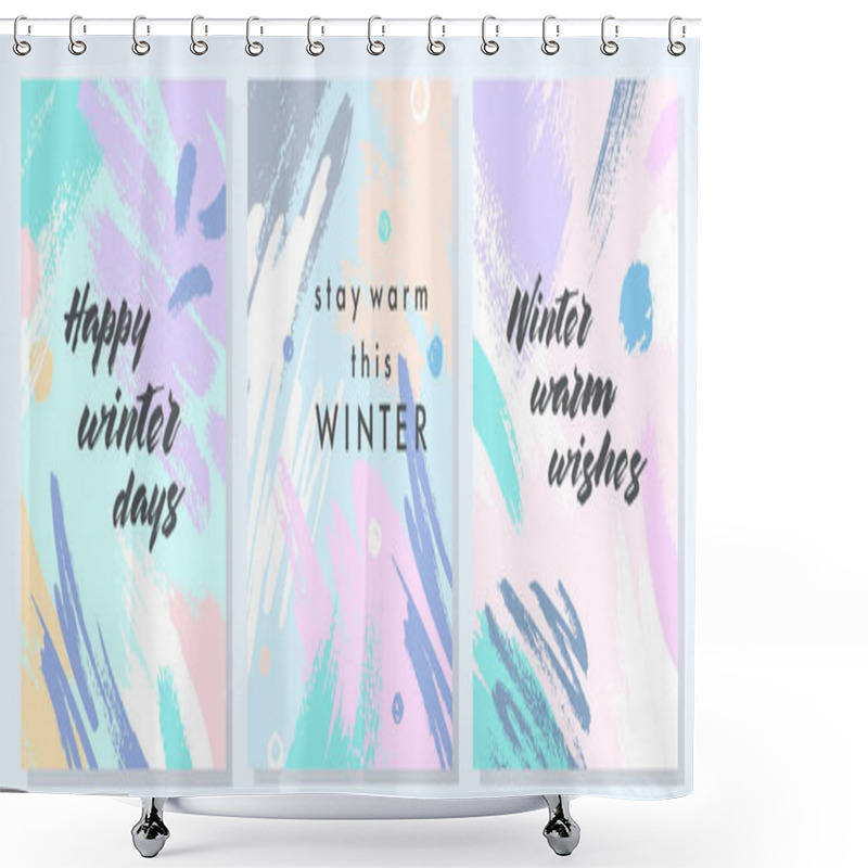 Personality  Unique Artistic Winter Cards With Hand Drawn Shapes And Textures In Soft Pastel Colors.Trendy Graphic Design Perfect For Prints,flyers,banners,invitations,special Offer And More.Vector Collages. Shower Curtains