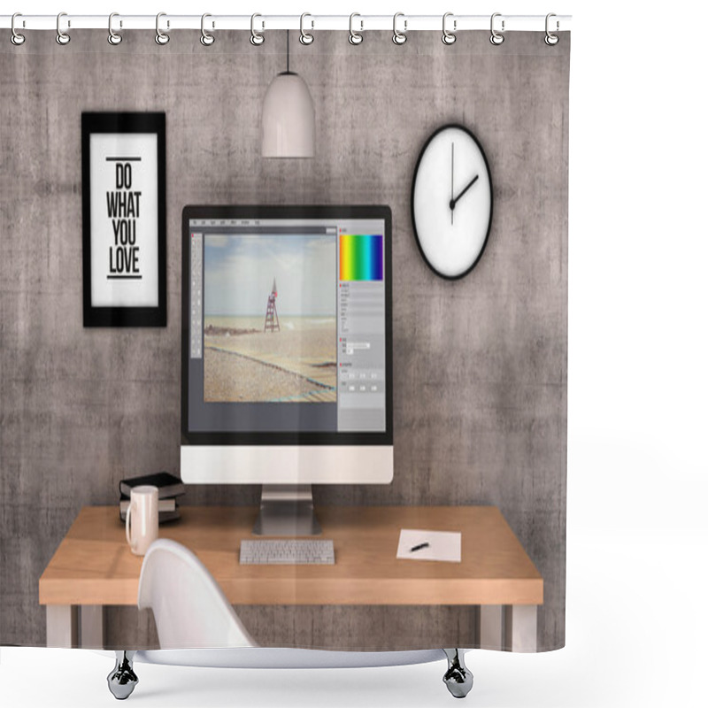 Personality  Desktop With Photo Edit Software On Screen Shower Curtains