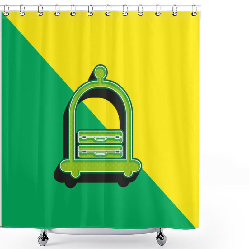 Personality  Baggage On An Elegant Hotel Platform Cart Green And Yellow Modern 3d Vector Icon Logo Shower Curtains