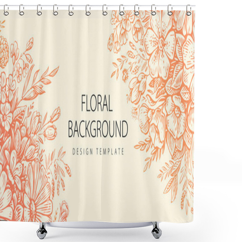 Personality  Hand Drawn Floral Background With Wildflowers And Flowers, Herbs, Leaves. Design Template For Wedding Invitation Card Shower Curtains