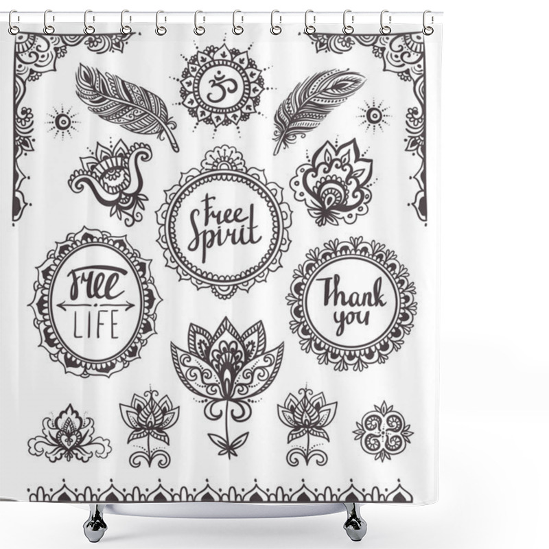 Personality  Boho Style Frames And Elements Shower Curtains