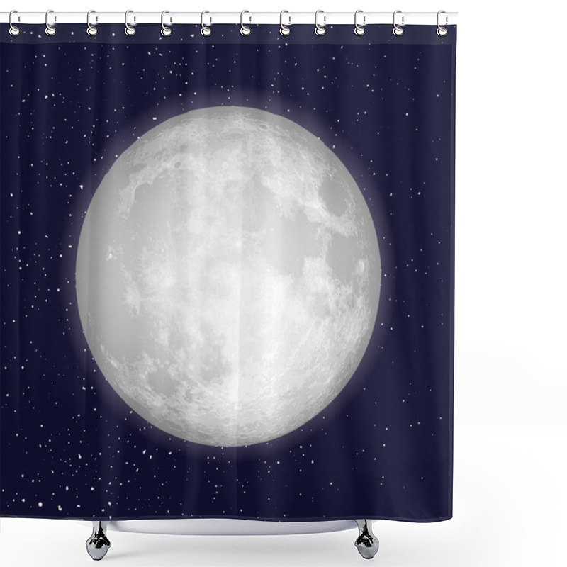 Personality  Realistic Full Moon Isolated. Shiny On Dark Blue Space Backgroun Shower Curtains