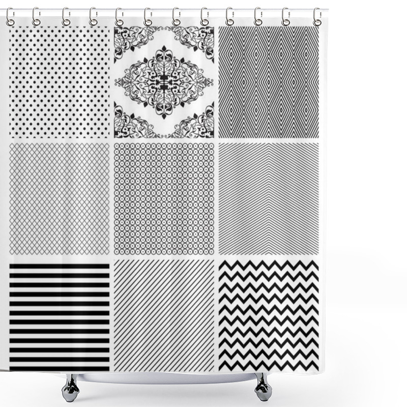 Personality  Seamless Black And White Geometric Background Set. Shower Curtains