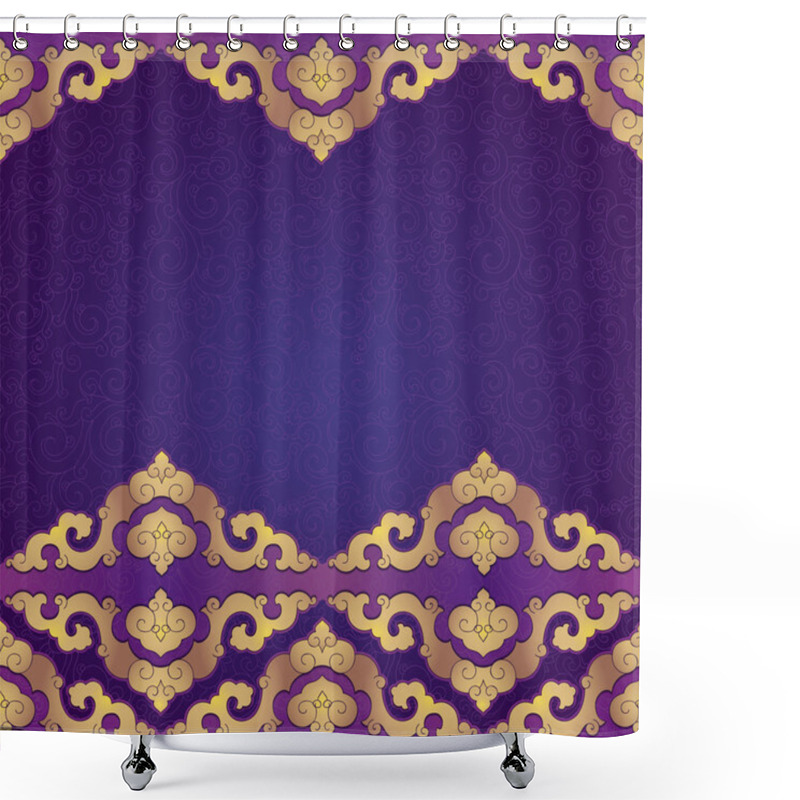 Personality  Oriental, Folk Ornament. Purple Background. Shower Curtains