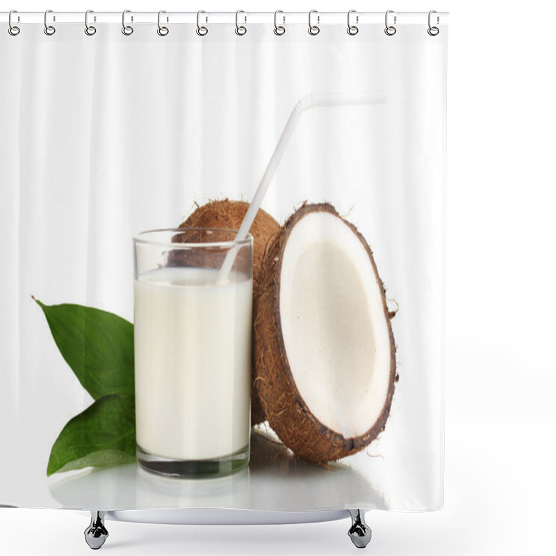 Personality  Coconut Milk And Coconut Isolated On White Shower Curtains