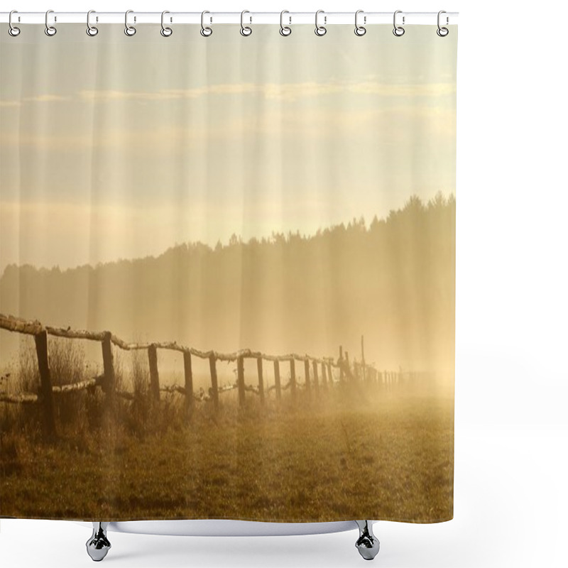 Personality  Misty Sunrise Over The Field Shower Curtains