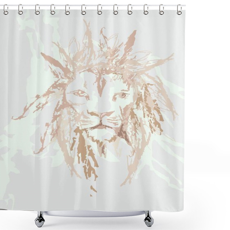 Personality  Sketch Of A Lion Head On A Light Background For Posters Or Wallpaper. Grunge Lion Head In Pastel Tones For Fabric Products, Prints, Textiles, Fashion, Interior Solutions, Covers, Etc. Shower Curtains