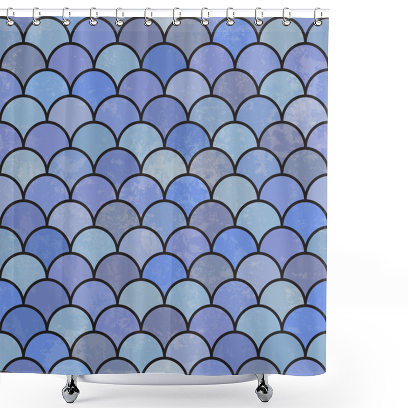 Personality  Blue Asian Fish Scale Retro Pattern. Shower Curtains