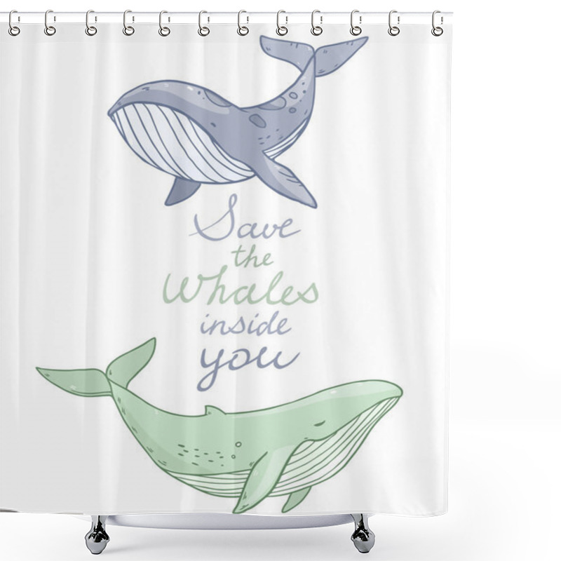 Personality  Cute Cartoon Drawing Sea Life Whales  Shower Curtains