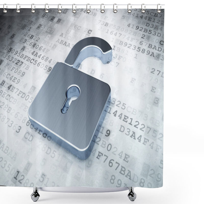 Personality  Silver Opened Padlock On Digital Background Shower Curtains