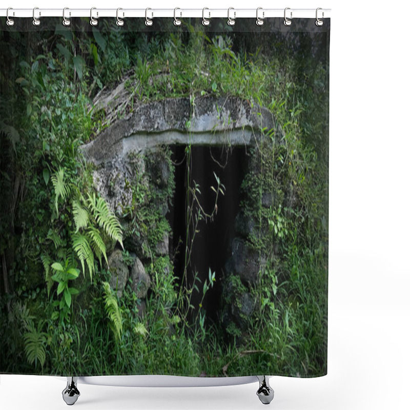 Personality  Man Made Cave Covered In Deep Green Moss. Shower Curtains