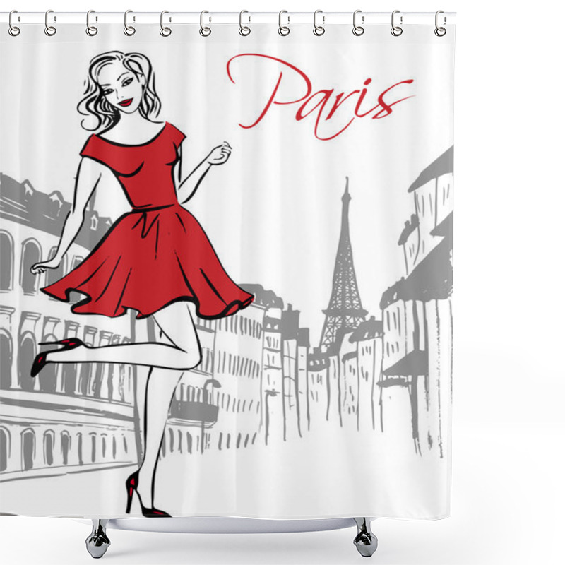 Personality  Woman Walking In Paris Shower Curtains