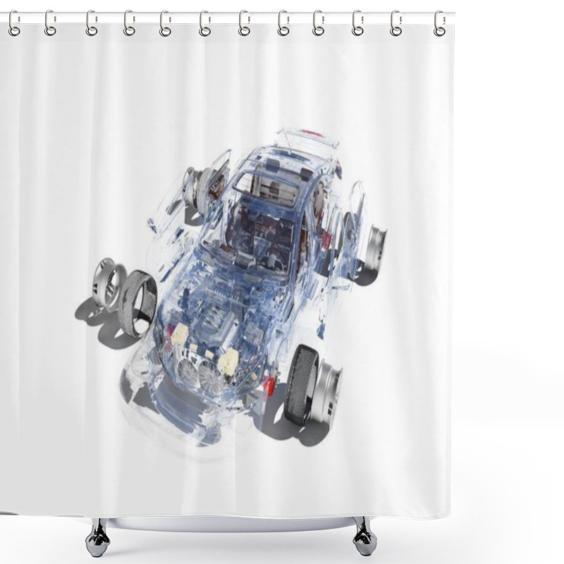 Personality  Model Cars On A White Background.3d Render Shower Curtains