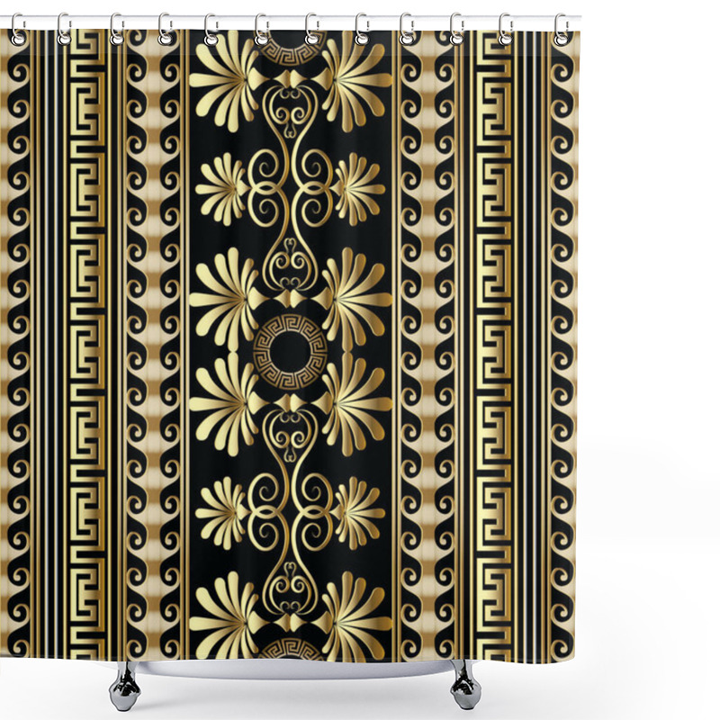 Personality  Greek Striped Floral Vector Seamless Pattern. Geometric Abstract Shower Curtains