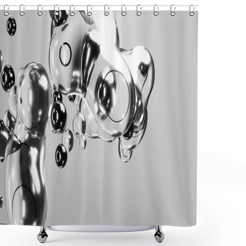 Personality  3d Render Motion Design Wallpaper Animation Business Presentation Monochrome Grey White Metaball Gray Liquid Water Soapy Mercury Bubble Metasphere Ball Silver Metal Transition Deformation Metaverse Shower Curtains