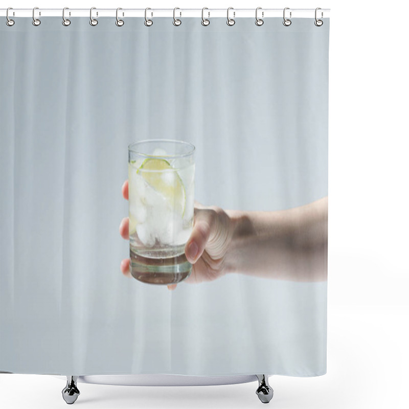 Personality  Person Holding Glass With Cocktail Shower Curtains