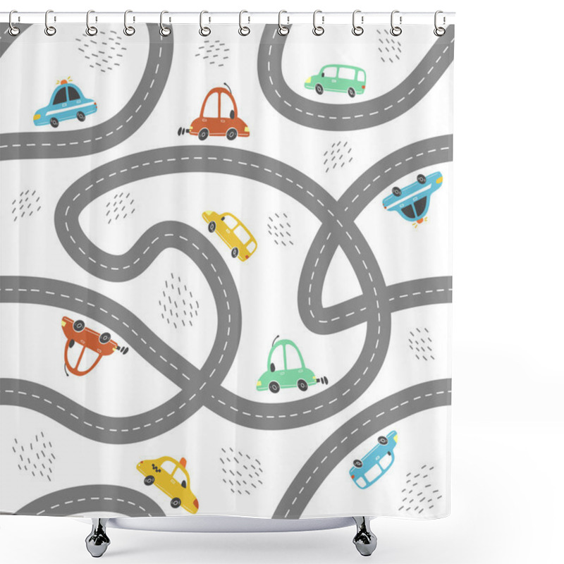 Personality  Seamless Pattern Of Cartoon Style Baby Cars. Vector Illustration. Shower Curtains