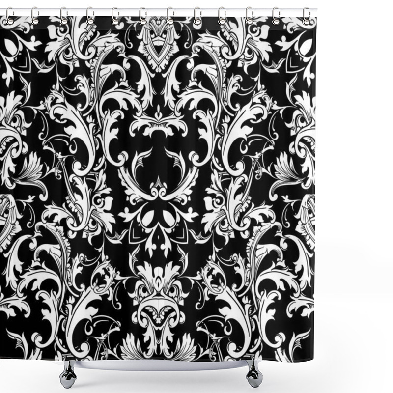 Personality  Baroque Black White Seamless Pattern.Vector Floral Background  Shower Curtains