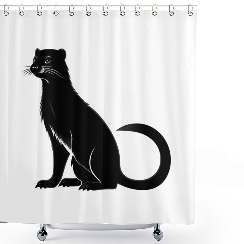 Personality  Stylized Black Silhouette Of A Sitting Animal, Showcasing Elegant Features And Detailed Fur Texture. Shower Curtains