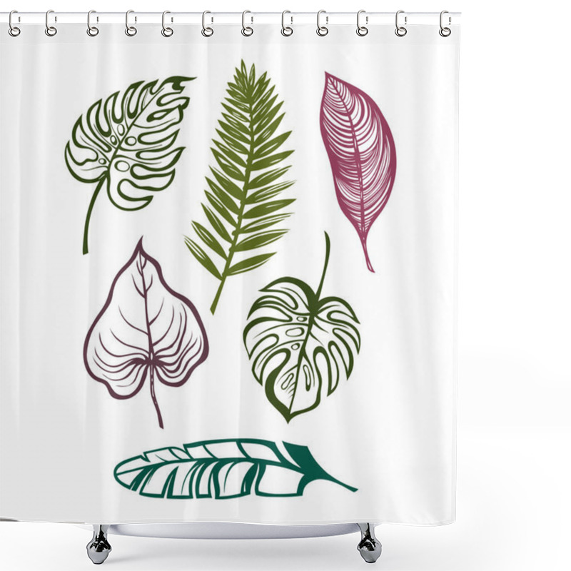 Personality  Collection Of Tropical Leaves. Set For Your Design. Vector Illustration. Shower Curtains