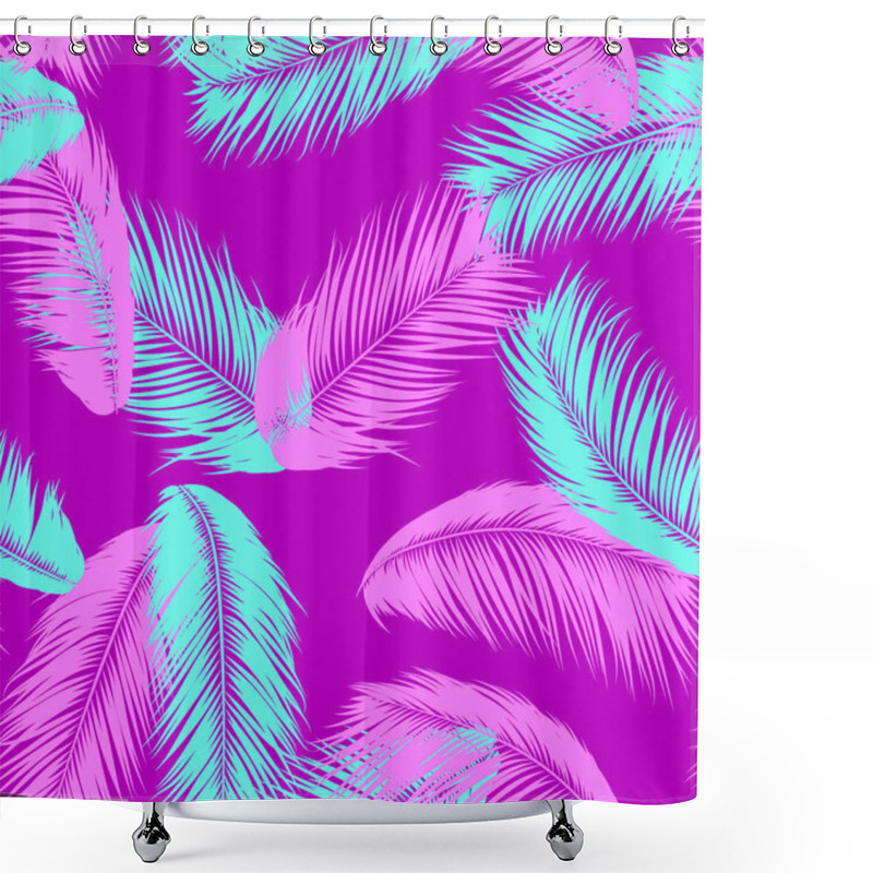 Personality  Tropical Palm Tree Leaves. Vector Seamless Pattern. Simple Silhouette Coconut Leaf Sketch. Summer Floral Background. Jungle Foliage. Trendy Wallpaper Of Exotic Palm Tree Leaves For Textile Design. Shower Curtains