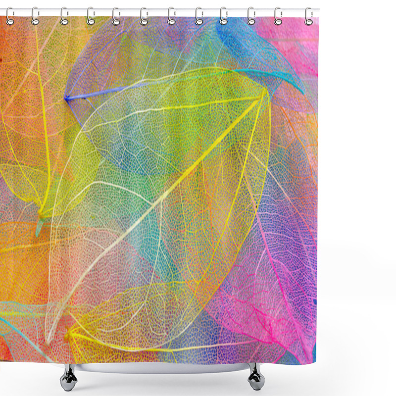 Personality  Colored Leafs. Leaf Texture Pattern. Macro Leaves Background Texture. Floral Design. Leaves. Rainbow Colors. Shower Curtains