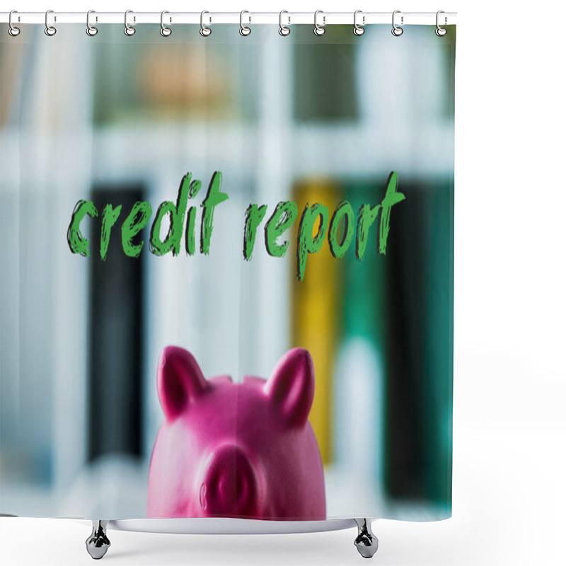 Personality  Pink Piggy Bank On Wooden Desk Near Credit Report Letters In Office  Shower Curtains