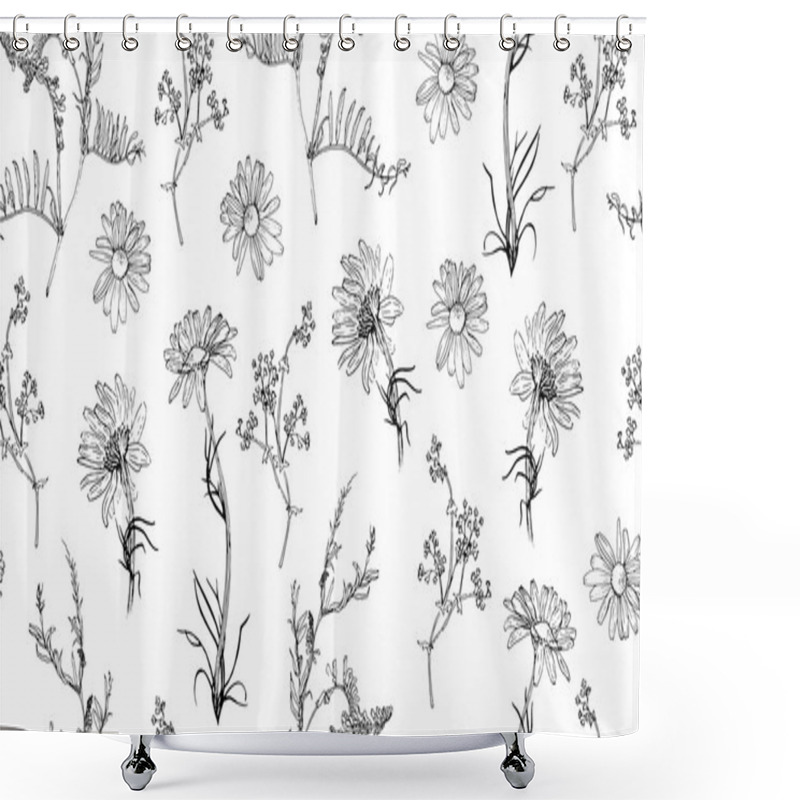 Personality  Seamless Pattern With Hand Drawn Plants Shower Curtains