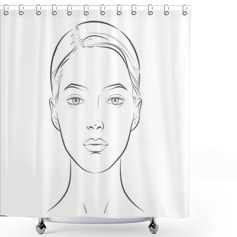 Personality  Woman Face. Black And White Line Sketch Front Portrait Shower Curtains