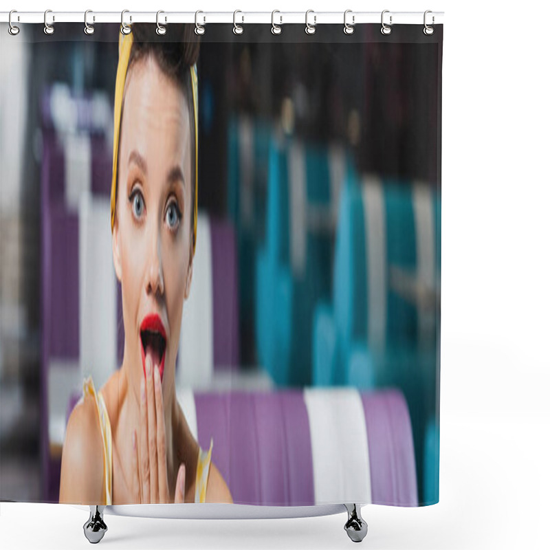 Personality  Amazed Pin Up Woman Covering Mouth, Banner Shower Curtains