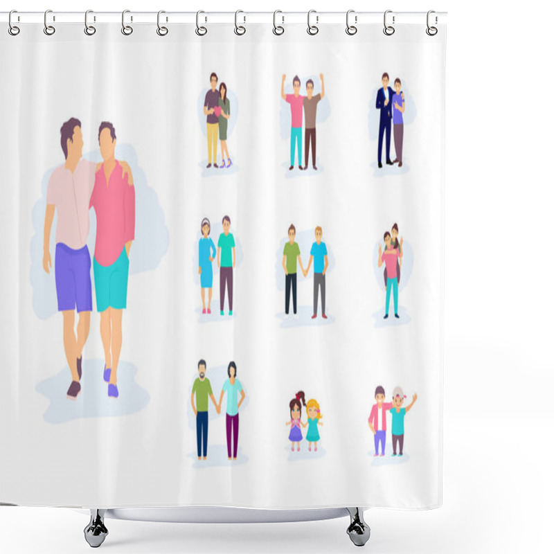 Personality  Set Of Illustrations Of Two Friends. Shower Curtains