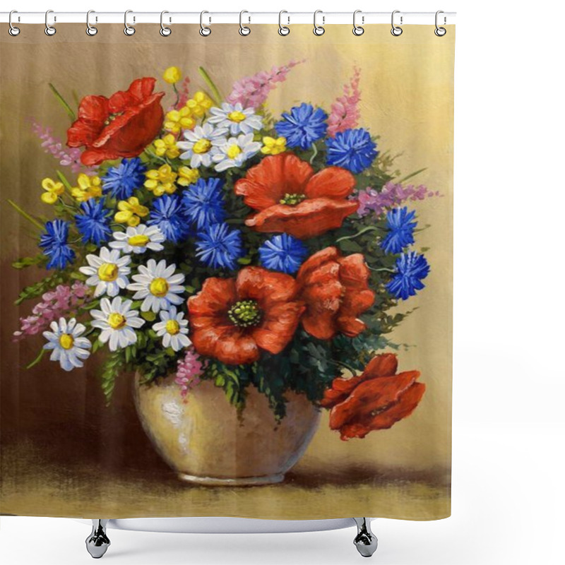 Personality  Beautiful Red Poppy Flowers In A Vase, Floral Background Shower Curtains