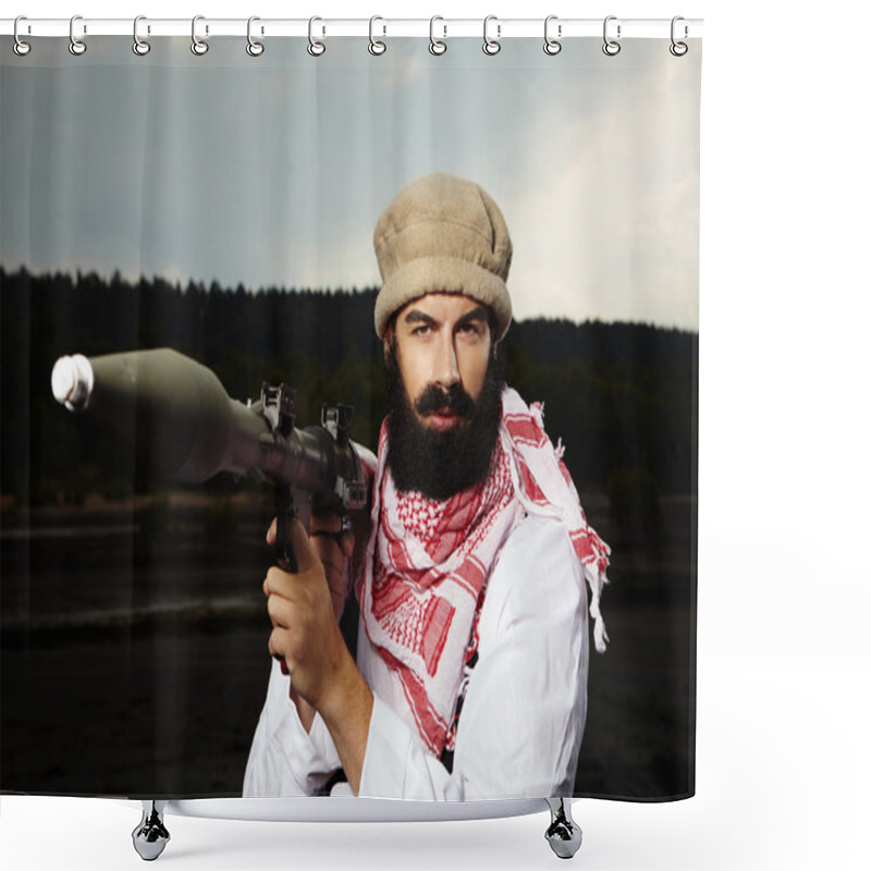 Personality  Warrior With RPG Rocket Launcher Shower Curtains