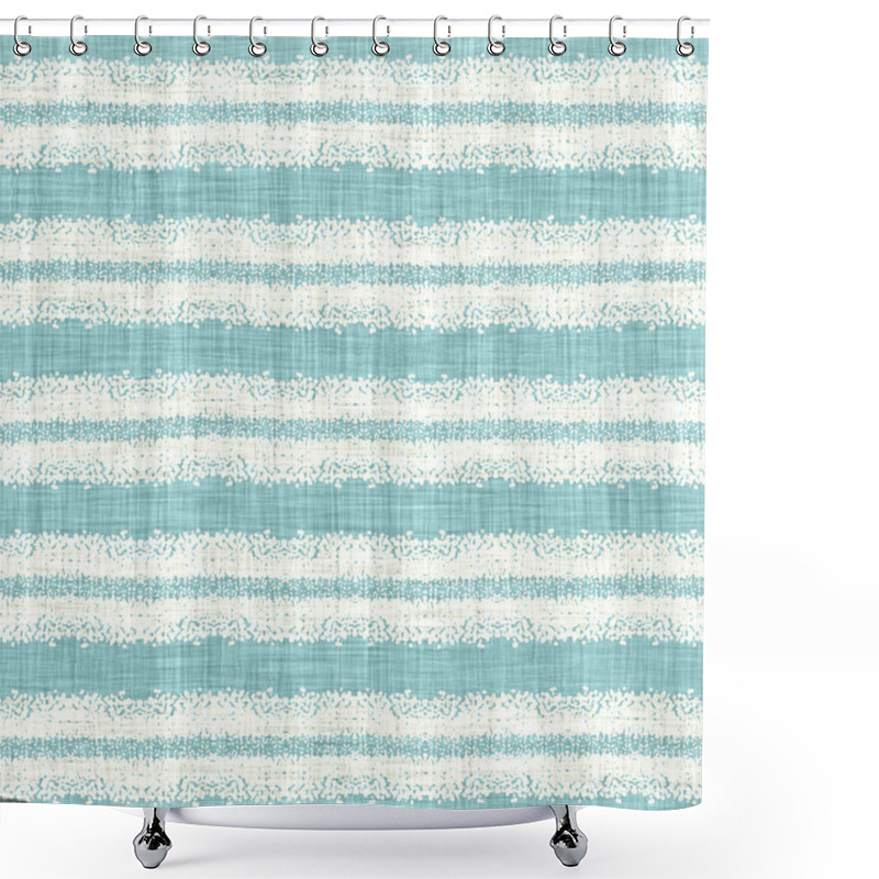 Personality  Aegean Teal Broken Stripe Rustic Linen Texture Background. Summer Line Coastal Living Style. Light Turquoise Blue Cloth Effect Textile Seamless Pattern. Washed Out Beach Cottage Fabric Material.  Shower Curtains