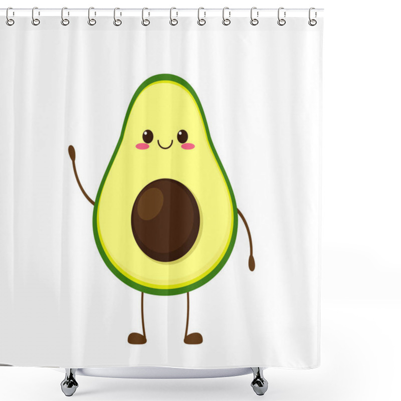 Personality  Cute Happy Avocado Character. Funny Smiling Avocado Cartoon Emoticon In Flat Style. Fruit Emoji Vector Illustration Shower Curtains