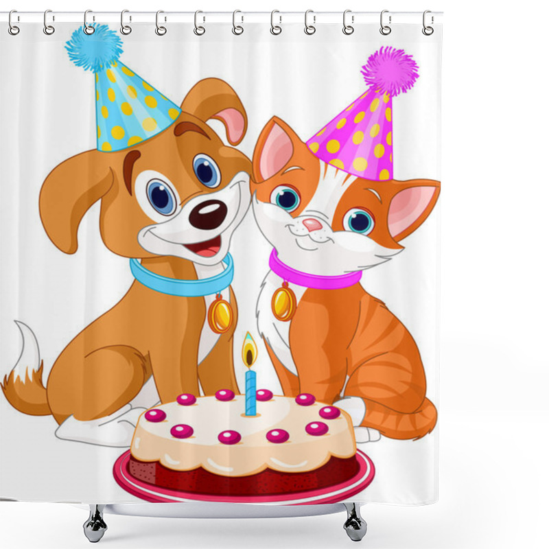 Personality  Cat And Dog Celebrating Shower Curtains